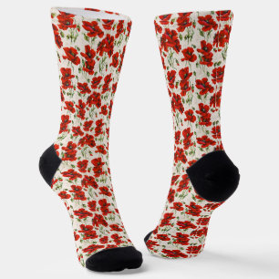 Chaussette Motif floral à coquelicots rouges de style vintage