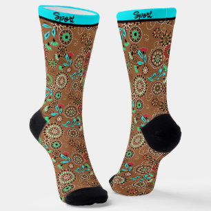 Chaussette Motif floral abstrait folklorique ethnique marron