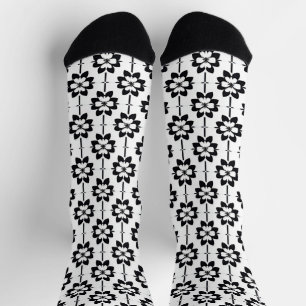 Chaussette Motif floral abstrait noir et blanc