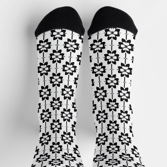 Chaussette Motif floral abstrait noir et blanc (Haut)