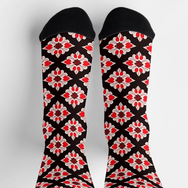 Chaussette Motif floral abstrait rouge et blanc (Haut)