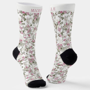 Chaussette Motif floral blanc personnalisé Rose Fleurs