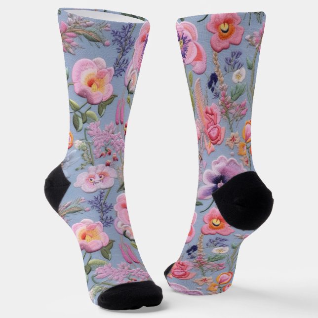 Chaussette Motif floral brodé (Angulaire)