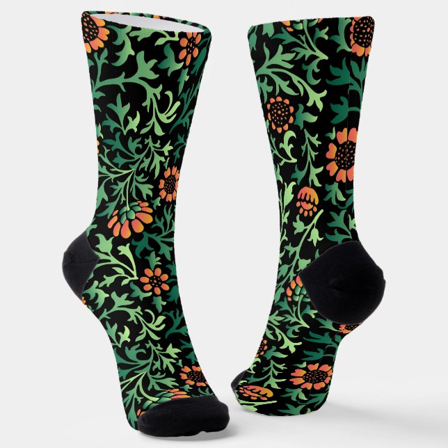 Chaussette Motif floral complexe avec feuilles vertes (Angulaire)