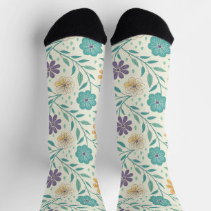 Chaussette Motif floral crème fantaisiste vintage