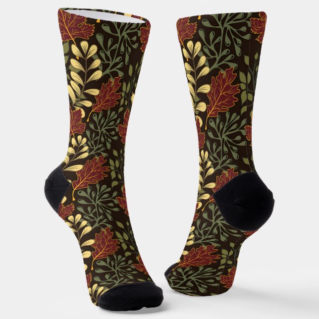 Chaussette Motif floral de feuilles d'érable rouge foncé (Angulaire)