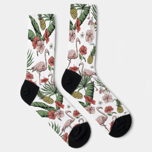 Chaussette Motif floral de flamant tropical dessiné à la main