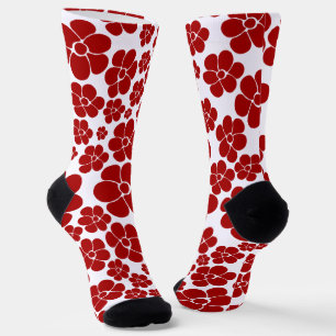 Chaussette Motif floral en rouge et blanc