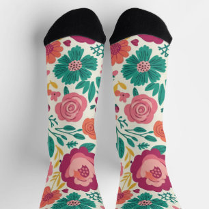 Chaussette Motif Floral Fantaisiste et Folklorique