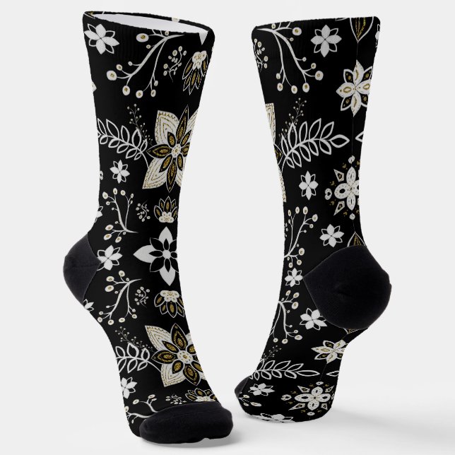 Chaussette Motif floral noir et blanc orné (Angulaire)
