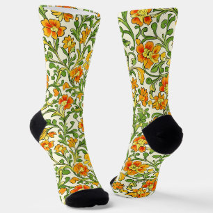 Chaussette Motif floral orange et jaune Art Nouveau