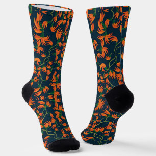 Chaussette Motif floral orange fluide
