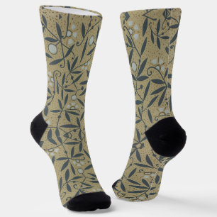Chaussette Motif floral orné avec des vignes bleu foncé 