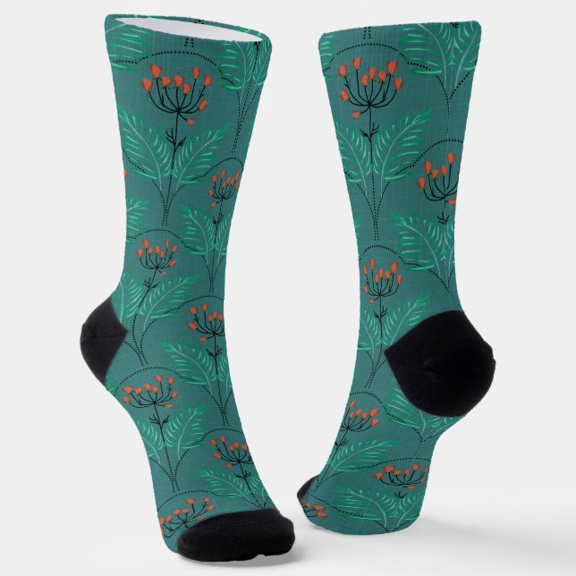 Chaussette Motif floral rétro dans le style art déco. (Angulaire)