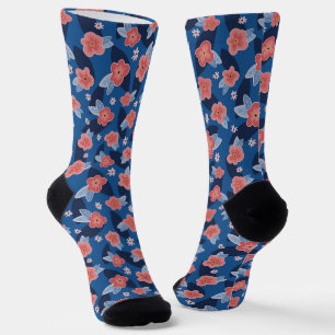 Chaussette Motif floral rose et bleu