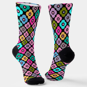 Chaussette Motif floral rustique multicolore sur fond blanc 