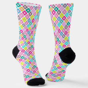 Chaussette Motif floral rustique multicolore sur fond blanc