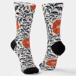 Chaussette Motif floral sans couture avec fleur orange vibran
