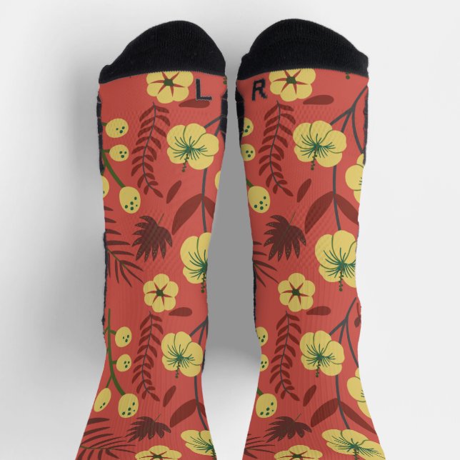 Chaussette Motif floral sans couture fleurs jaunes et rouges  (Haut)