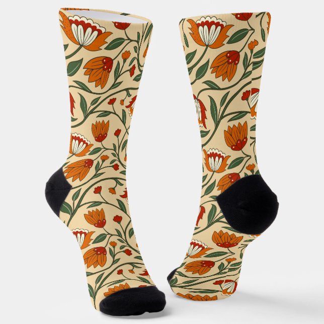 Chaussette Motif floral sans couture sur fond beige (Angulaire)