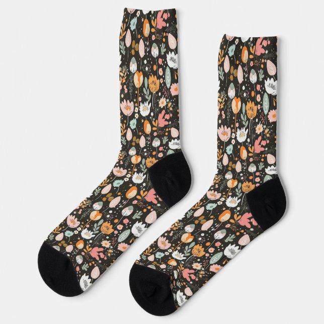 Chaussette Motif floral sur fond noir (Gauche)