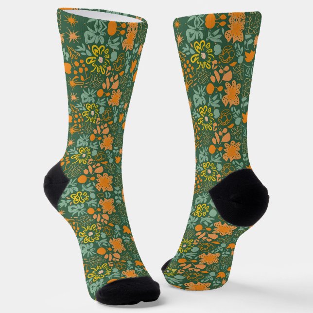 Chaussette Motif floral sur fond vert foncé  (Angulaire)