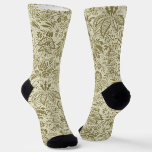 Chaussette Motif Floral Vert Sage Antique Damas