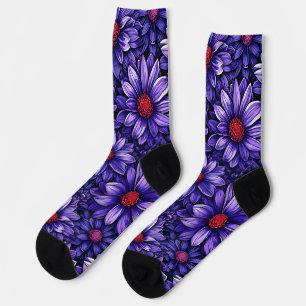 Chaussette Motif floral violet pour femmes et adolescentes