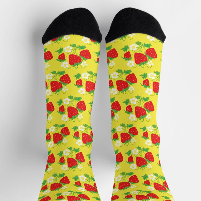 Chaussette Motif Fraise et Fleurs Jaune (Haut)