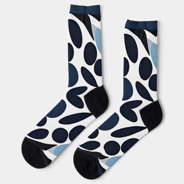 Chaussette Motif géométrique abstrait bleu et blanc (Gauche)