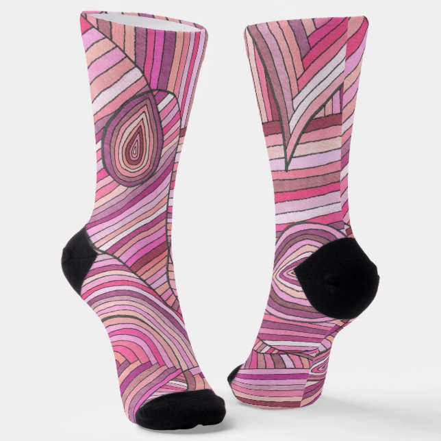 Chaussette Motif géométrique Abstrait rose avec lignes courbe (Angulaire)