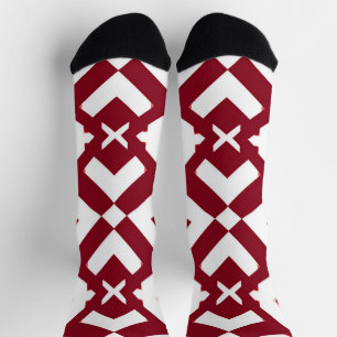 Chaussette Motif géométrique abstrait rouge et blanc