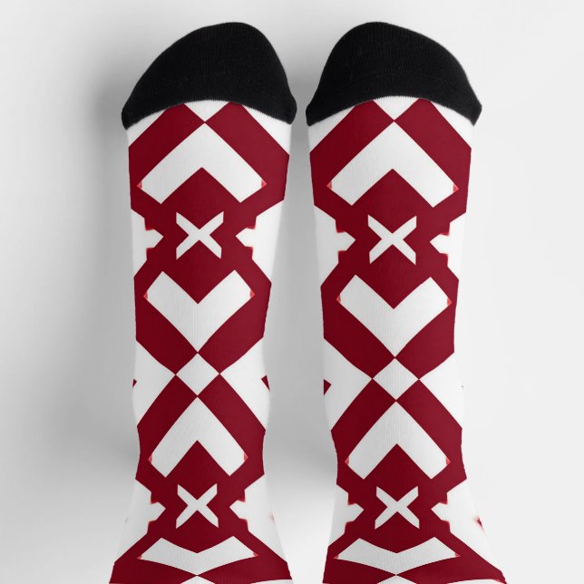 Chaussette Motif géométrique abstrait rouge et blanc (Haut)