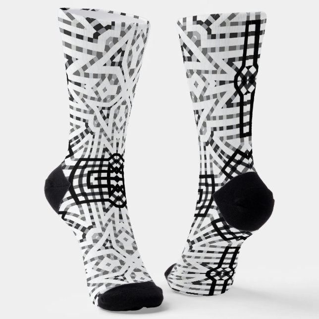 Chaussette Motif géométrique blanc et noir (Angulaire)