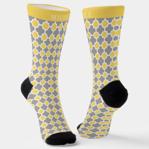 Chaussette Motif géométrique gris-jaune personnalisé