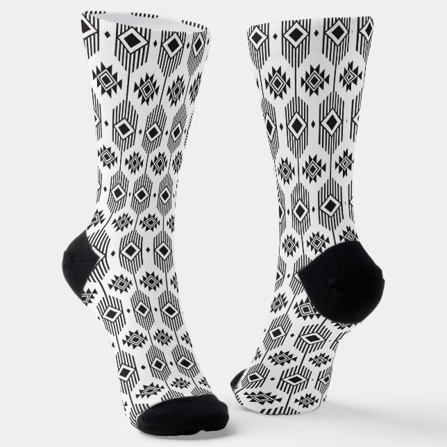 Chaussette Motif géométrique ikat noir et blanc (Angulaire)