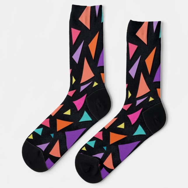 Chaussette Motif géométrique triangulaire multicolore (Gauche)