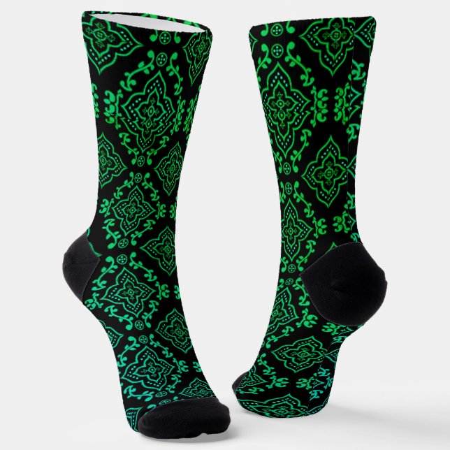 Chaussette Motif géométrique vert / Impression indienne (Angulaire)