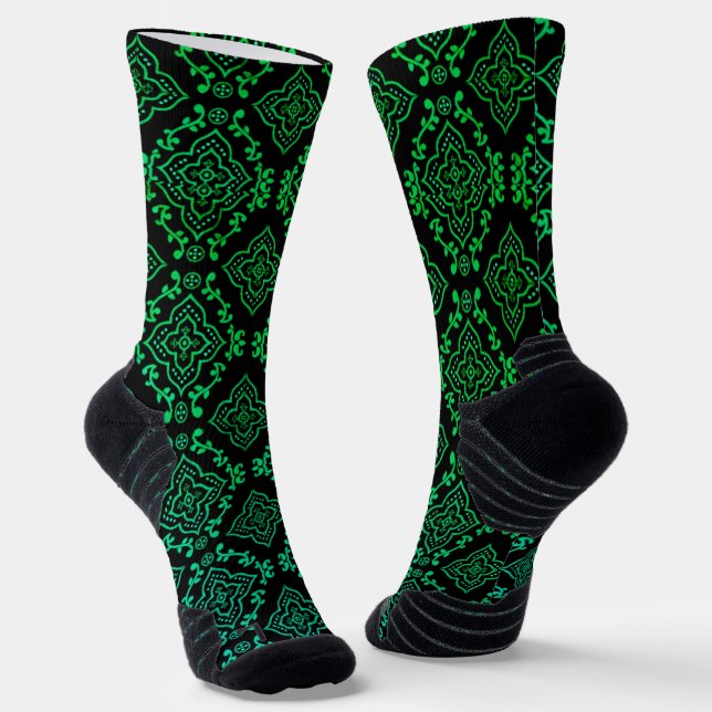 Chaussette Motif géométrique vert / Impression indienne (Angulaire)