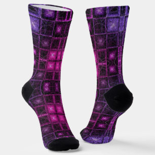 Chaussette Motif géométrique vibrant Cubes rose violet néon