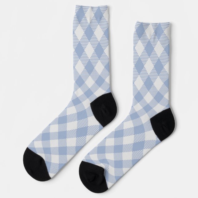 Chaussette Motif Gingham Bleu Clair Imprimé Carreaux Classiqu (Gauche)