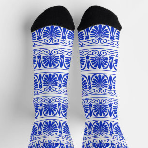 Chaussette Motif grec méditerranéen bleu