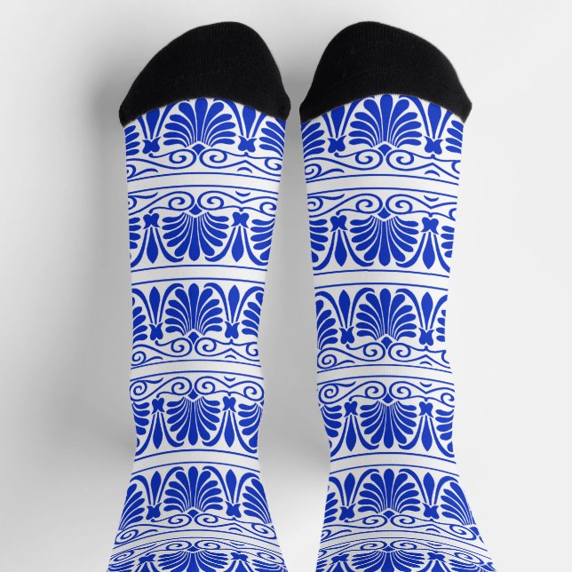 Chaussette Motif grec méditerranéen bleu (Haut)