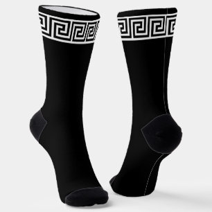 Chaussette Motif Grec Noir et Blanc sur Crew Noir