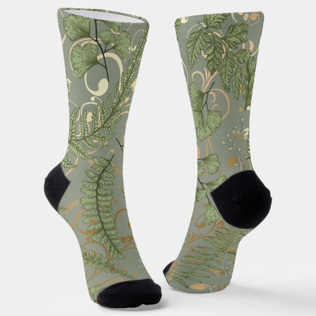 Chaussette Motif Green et Gold Fern (Angulaire)