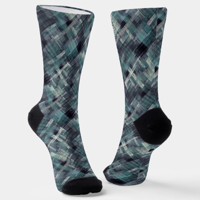 Chaussette Motif grunge abstrait texturé gris bleu. (Angulaire)