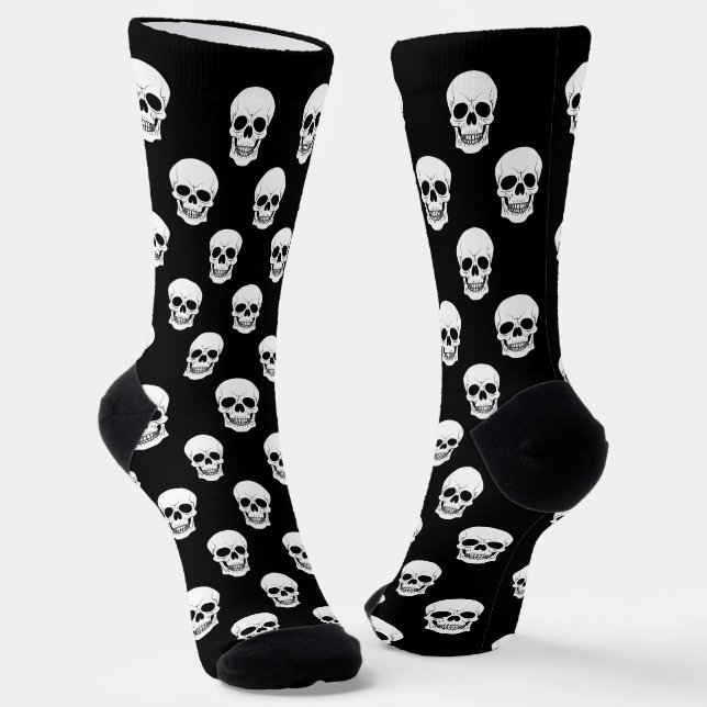 Chaussette Motif Halloween Noir Et Blanc Crâne (Angulaire)