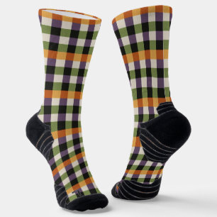Chaussette Motif Halloween vert, violet et noir en vichy
