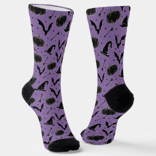 Chaussette Motif Halloween Violet Chapeau de Sorcière Chauve-