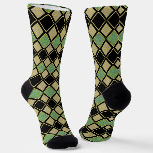 Chaussette Motif Harlequin en Or, Vert et Noir 